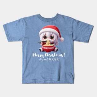Chibi Kawaii Santa Claus Eating Ramen Noodles Kids T-Shirt